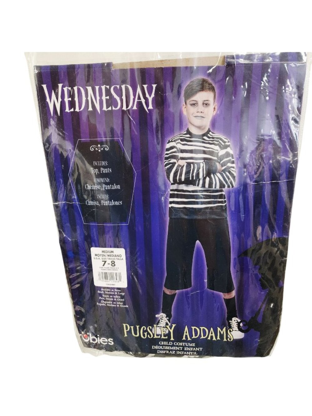 Pugsley Addams Child Costume Medium 7-8 Years Includes Top Pants Halloween